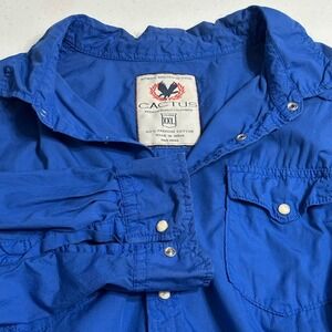 Cactus Vintage Solid Blue Long Sleeve Western Pearl Snap Front‎ Shirt Cotton XXL